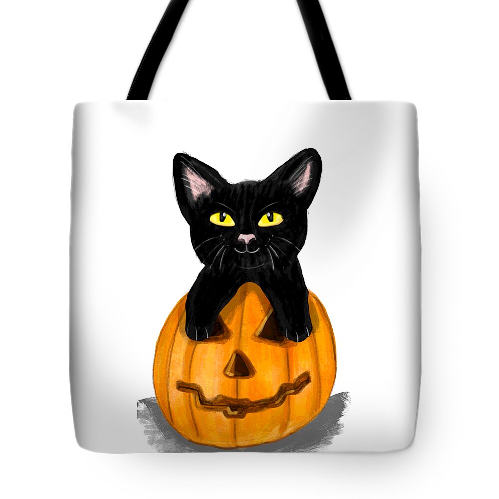 Cat Tote Bag featuring the digital art Halloween Cat by Rose Lewis