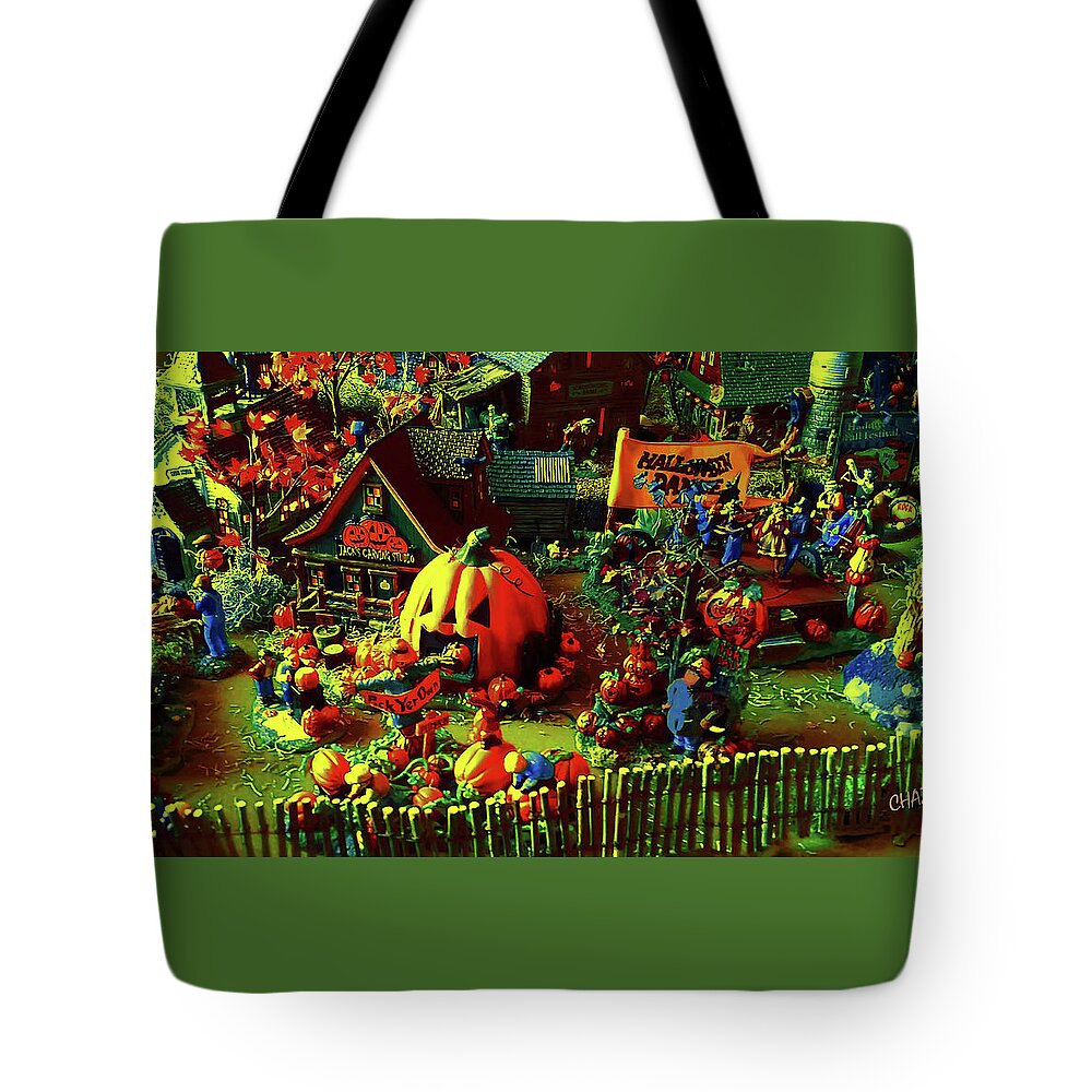 Halloween Tote Bag featuring the mixed media Halloween Dance In Pumpkin Patch by CHAZ Daugherty