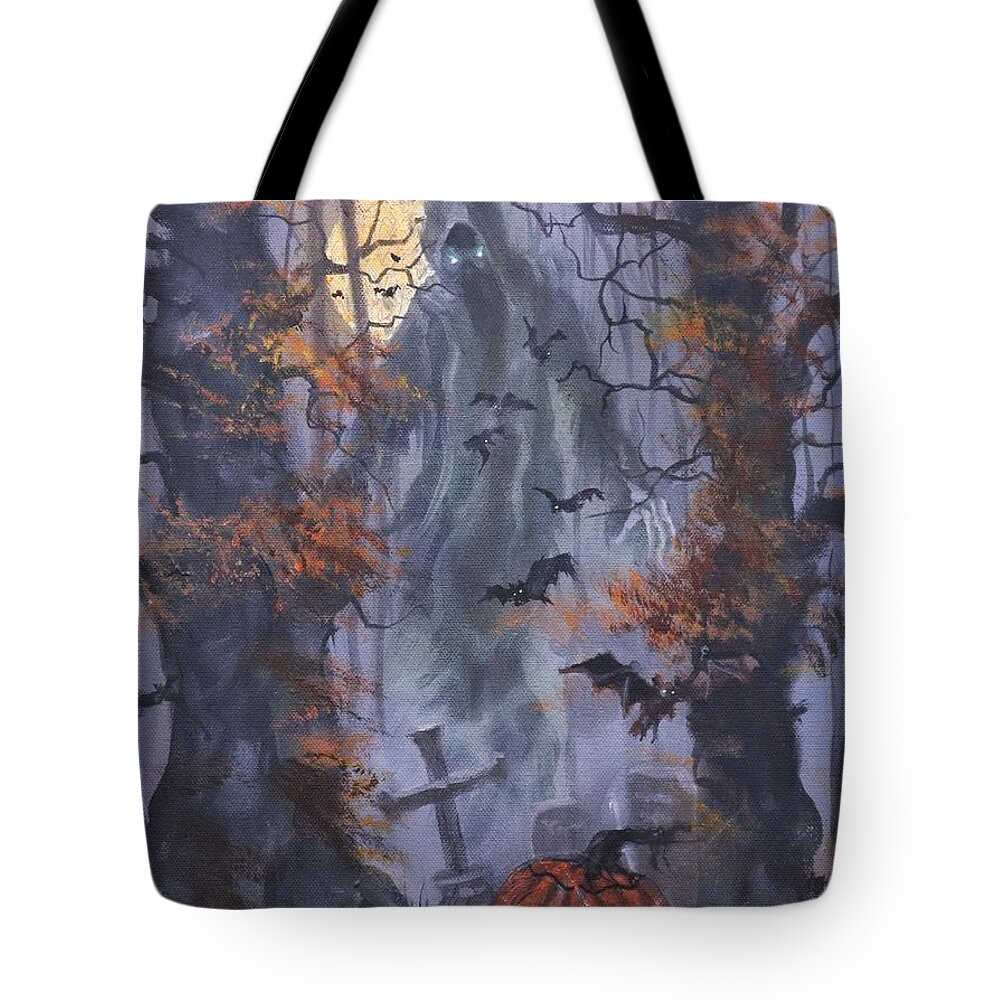Halloween Specter Tote Bag featuring the painting Halloween Specter by Tom Shropshire