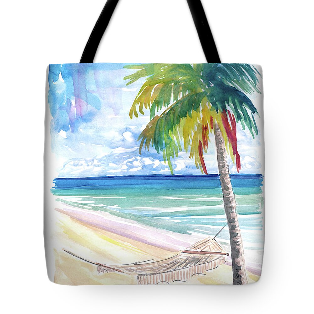 Hammock Palm Turquoise Sea At Lonely Caribbean Beach Tote Bag