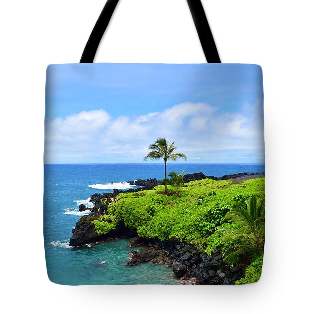 Aloha Tote Bag featuring the photograph Waianapanapa Panoramic View,Hana,Maui by Bnte Creations