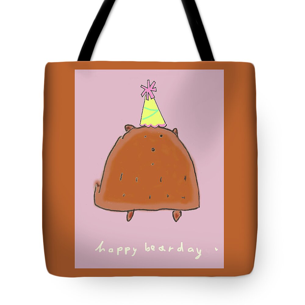 Birthday Tote Bag featuring the digital art Happy Bearday by Ashley Rice