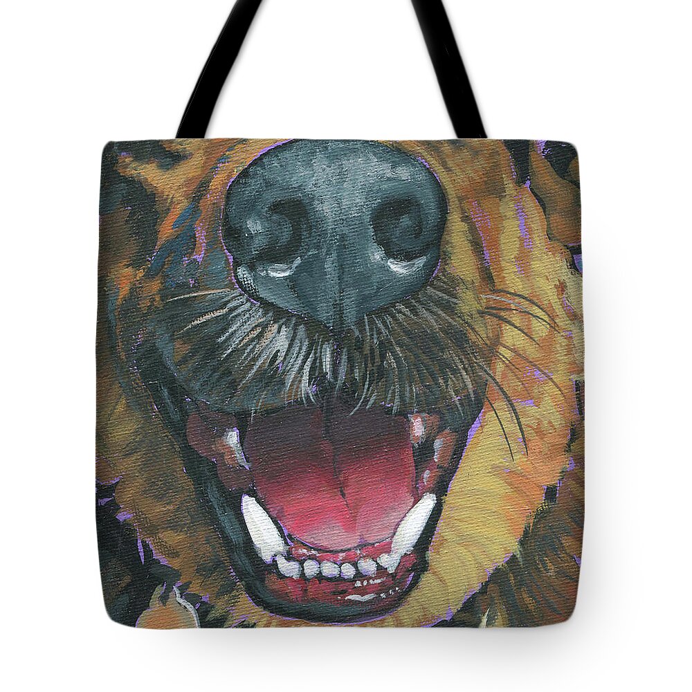 Dog Tote Bag featuring the painting Happy Dog Mask by Nadi Spencer