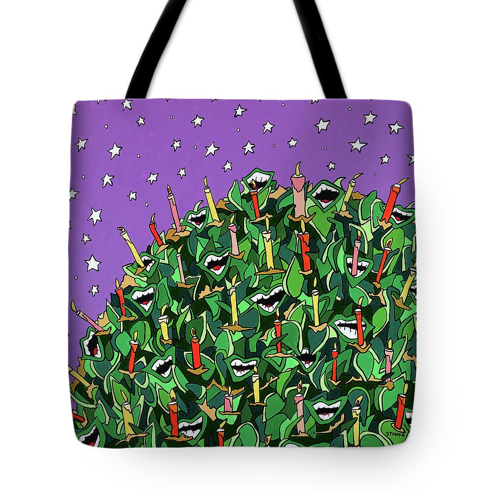 Earthday Earth Celebrate Clean Climate World Peace Save The Planet Tote Bag featuring the painting Happy Earthday by Mike Stanko