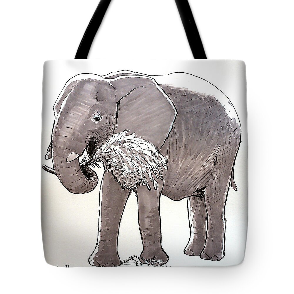 Elephant Tote Bag featuring the drawing Happy Elephant by Rohvannyn Shaw