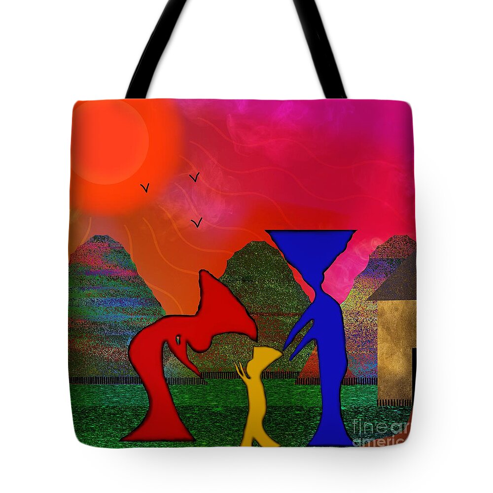 Colorful Art Tote Bag featuring the mixed media Happy Family by Diamante Lavendar