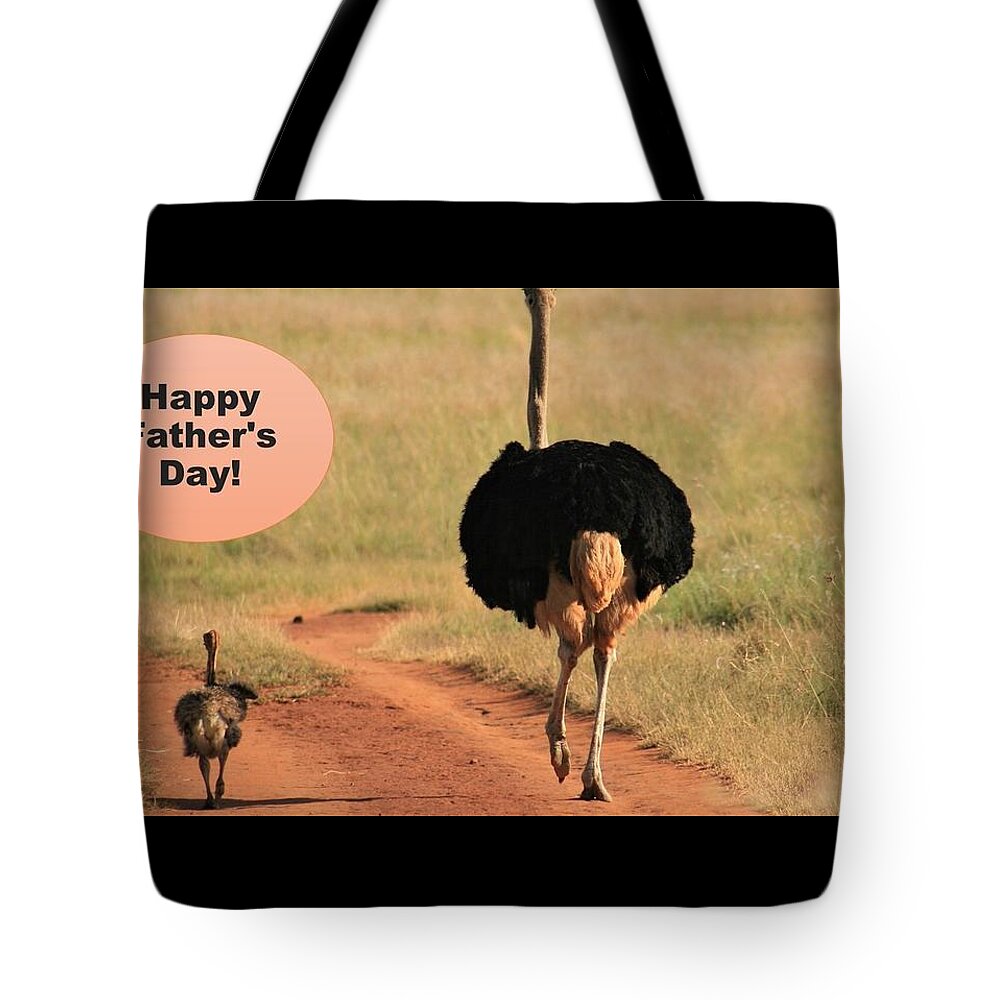 Father's Day Tote Bag featuring the mixed media Happy Fathers Day Ostrich Family by Nancy Ayanna Wyatt