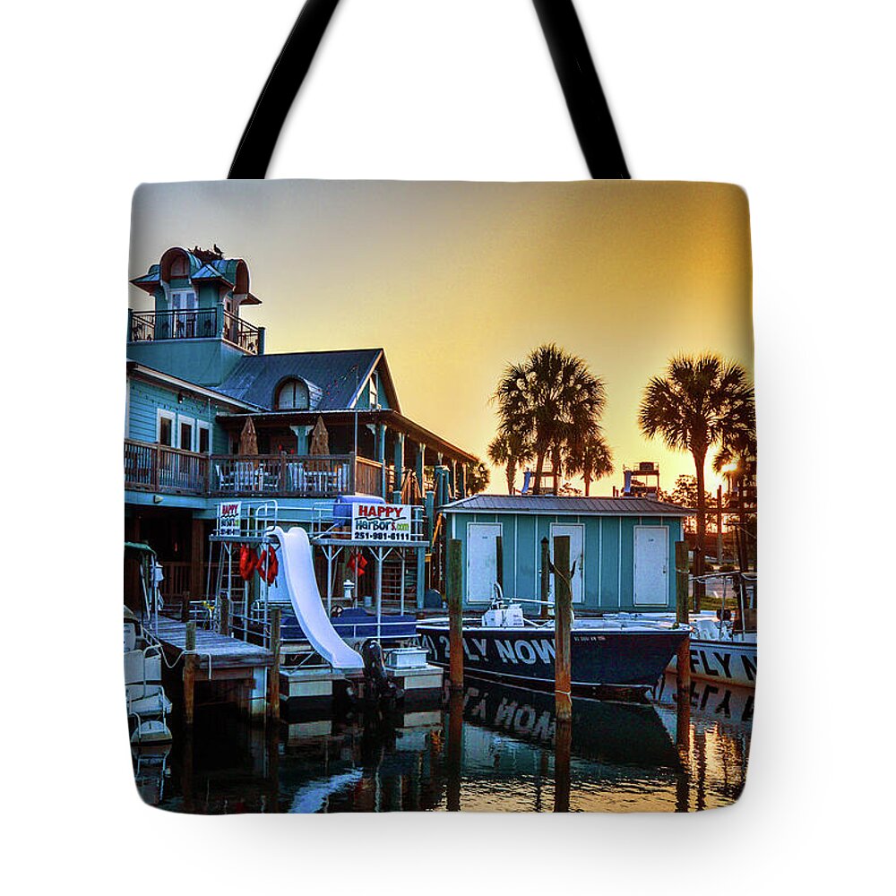 Gulfcoast Tote Bag featuring the photograph Happy Harbor Sunrise by Michael Thomas