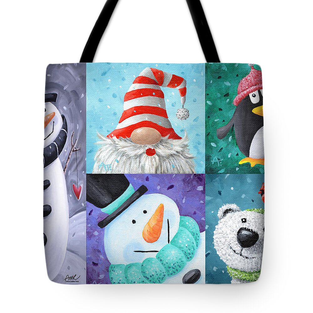 Puzzle Tote Bag featuring the painting Happy Holidays by Annie Troe