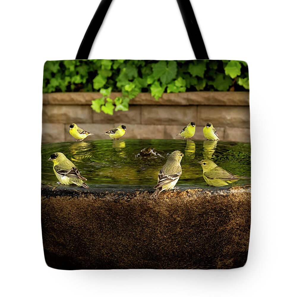 Gary-johnson Tote Bag featuring the photograph Happy Hour at the Watering Hole by Gary Johnson