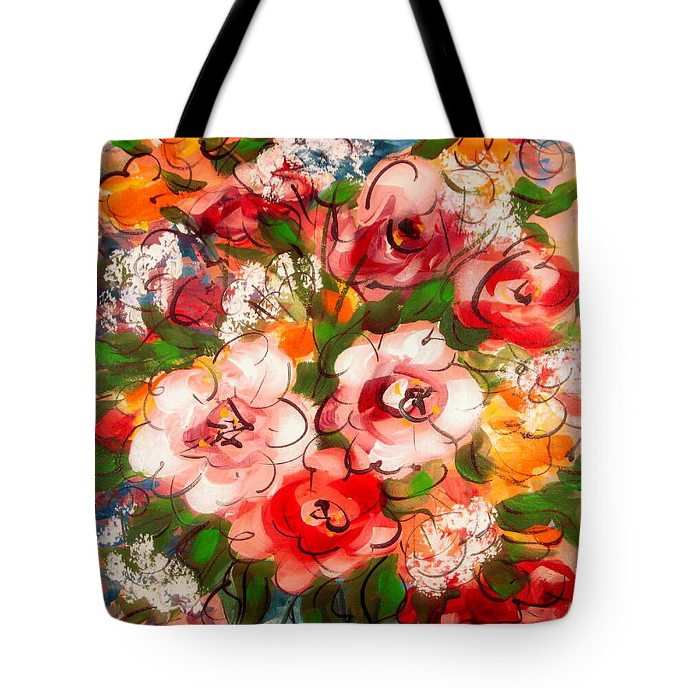 Red Flowers Tote Bag featuring the painting Happy Memories by Natalie Holland