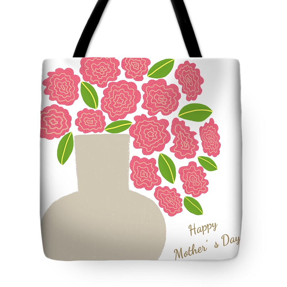 Carnations Tote Bag featuring the drawing Happy Mother's Day by Min Fen Zhu
