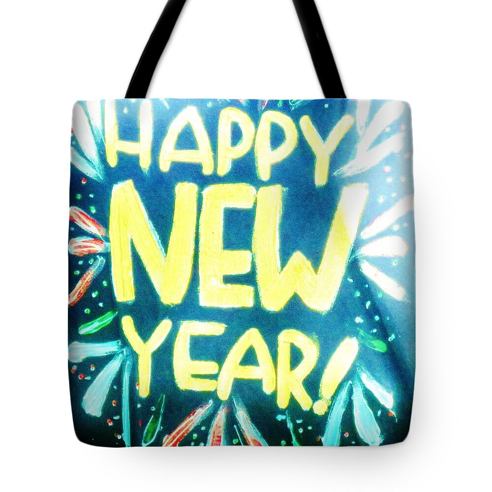 Adage Tote Bag featuring the photograph Happy New Year in Blue and Yellow by World Reflections By Sharon