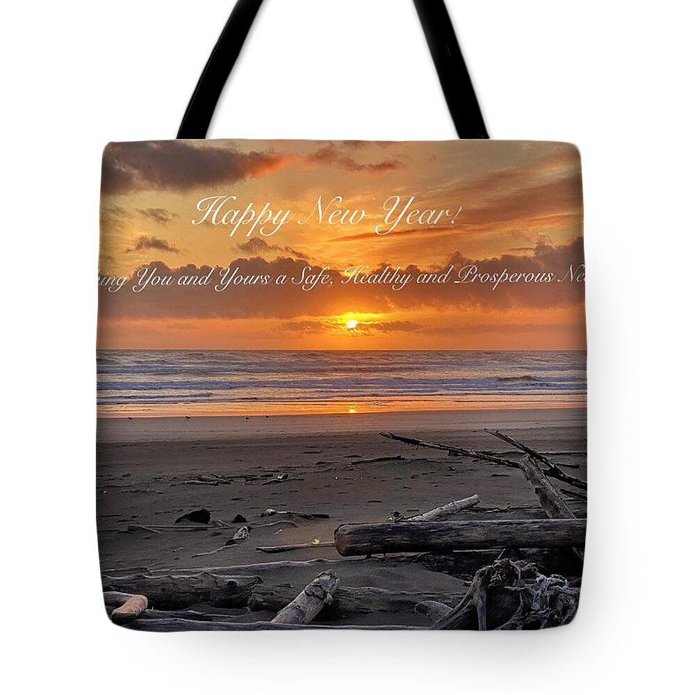 Greeting Card Tote Bag featuring the photograph Happy New Year - Ocean Sunset 2 by Jerry Abbott