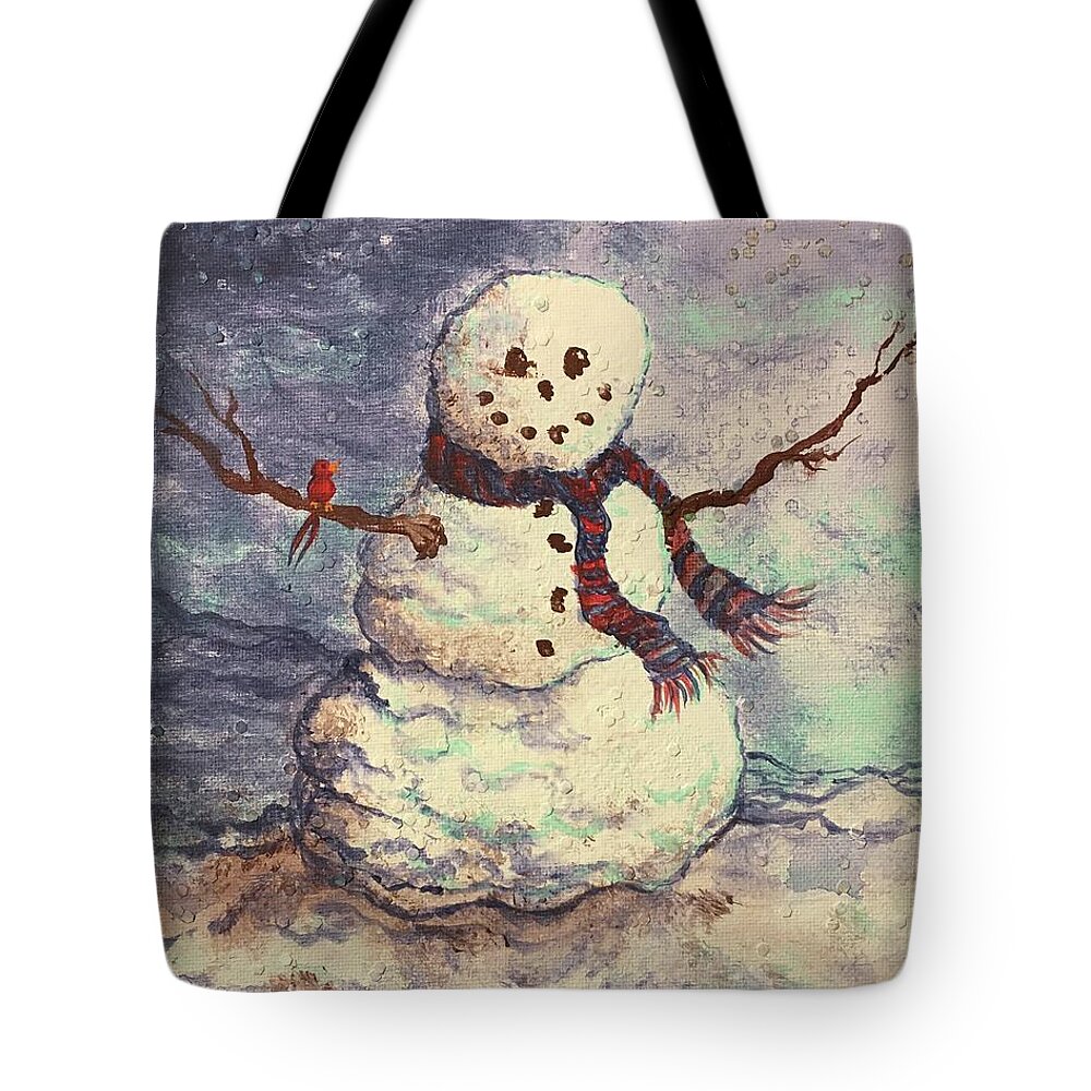 Acrylic Tote Bag featuring the painting Happy snowman by Sheri Lauren