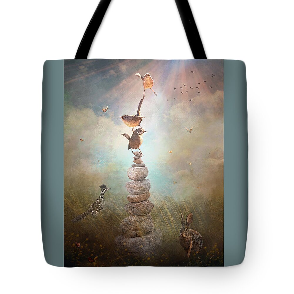 Wrens Tote Bag featuring the digital art Happy Wrensday by Nicole Wilde