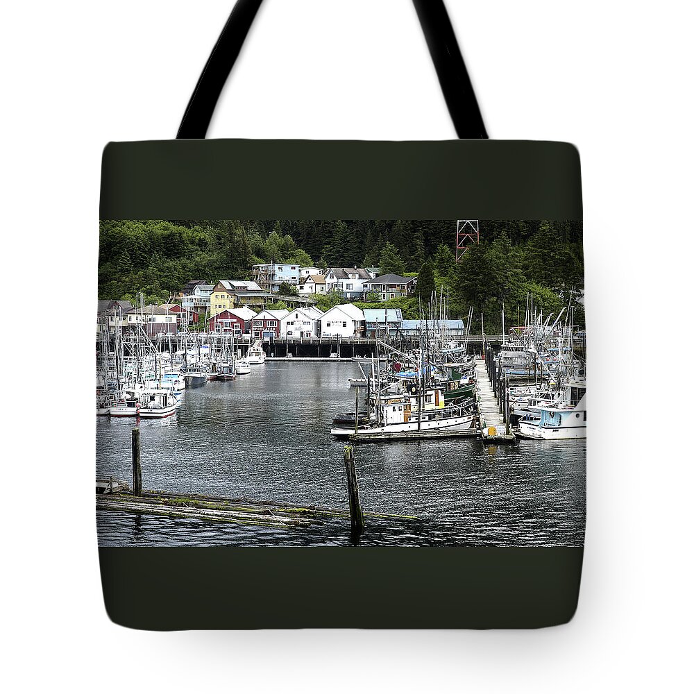 Alaska Tote Bag featuring the photograph Harbor with Boats in Ketchikan Alaska by James C Richardson