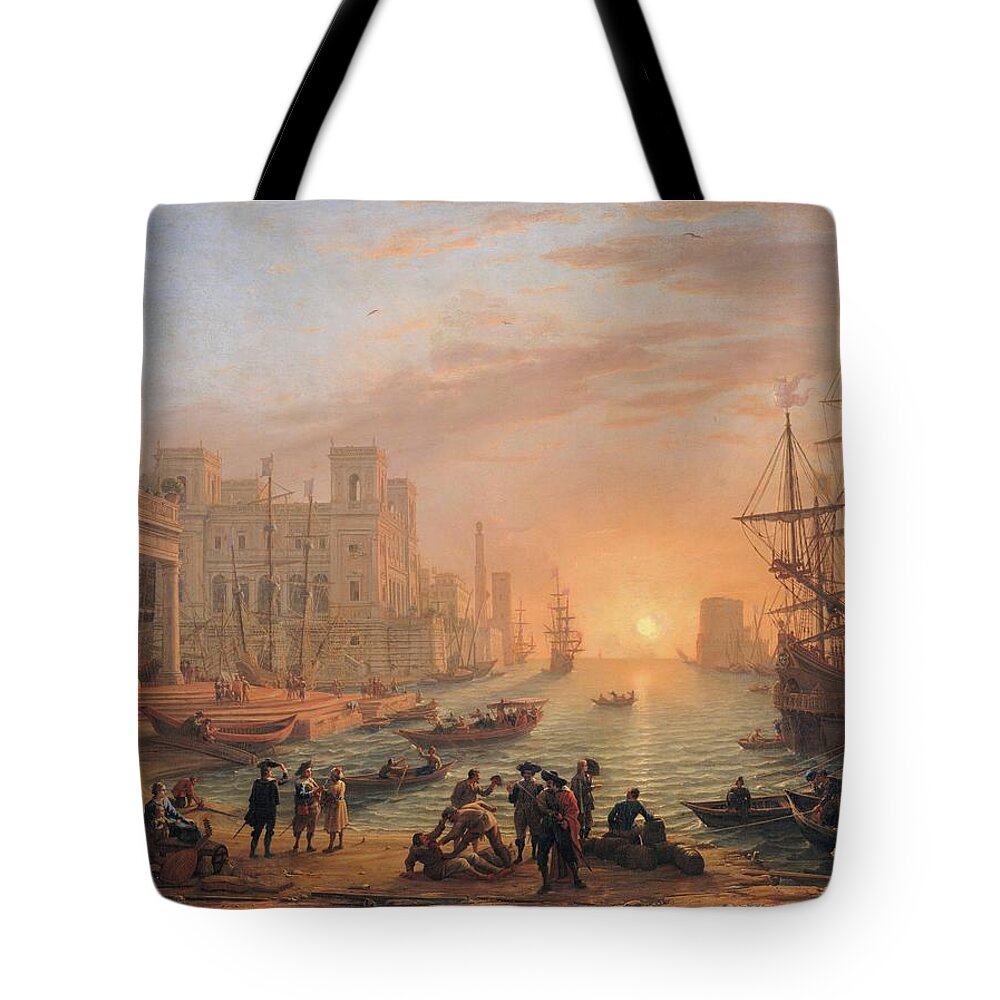 Italy Tote Bag featuring the painting Harbour Scene at Sunset by MotionAge Designs