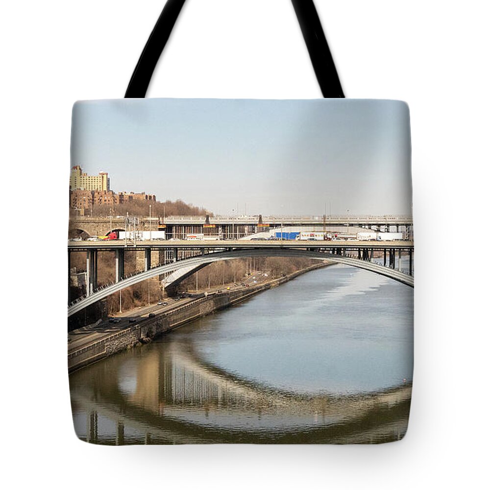 Harlem River Tote Bag featuring the photograph Harlem River Reflections by Cole Thompson