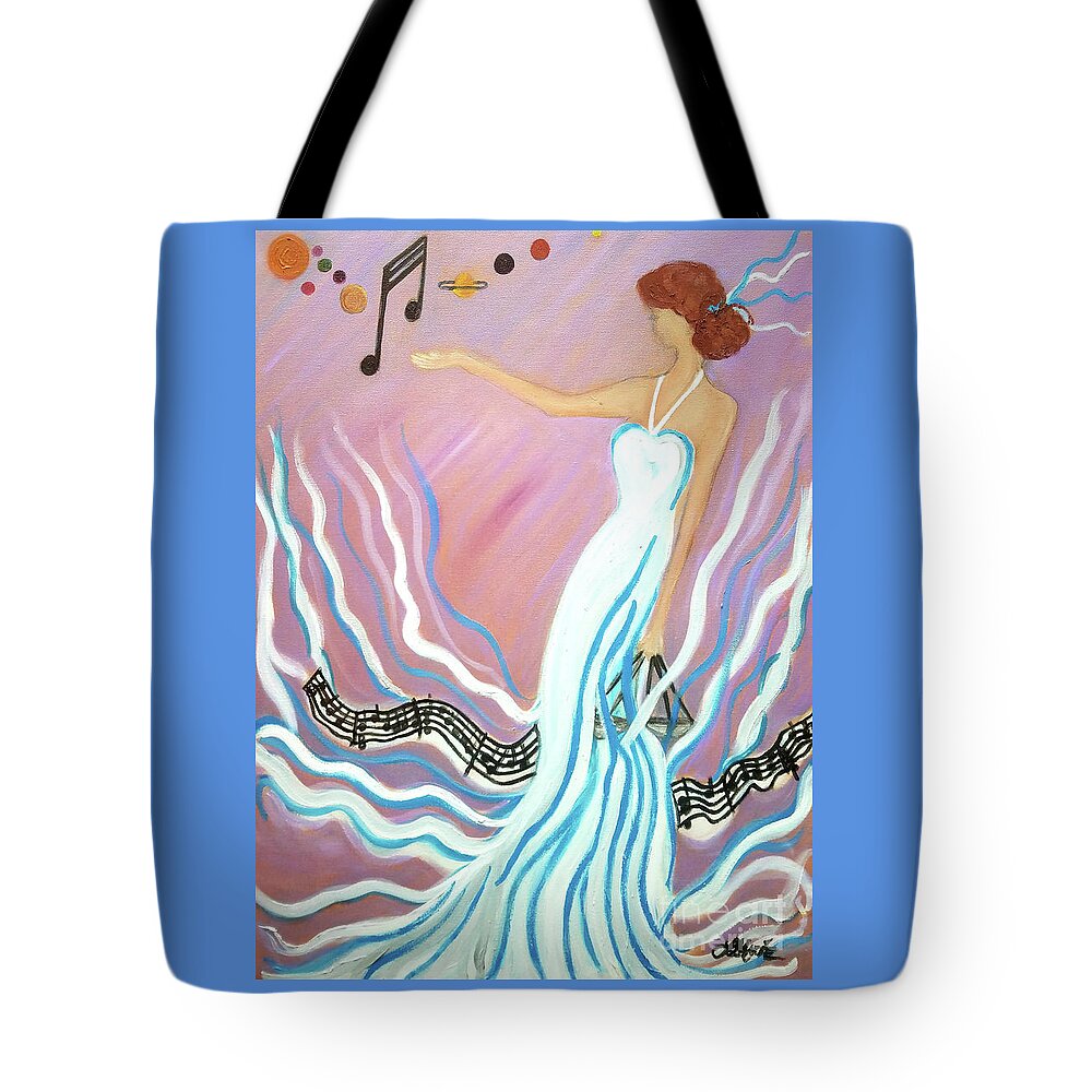 Music Tote Bag featuring the painting Harmonic Law by Artist Linda Marie