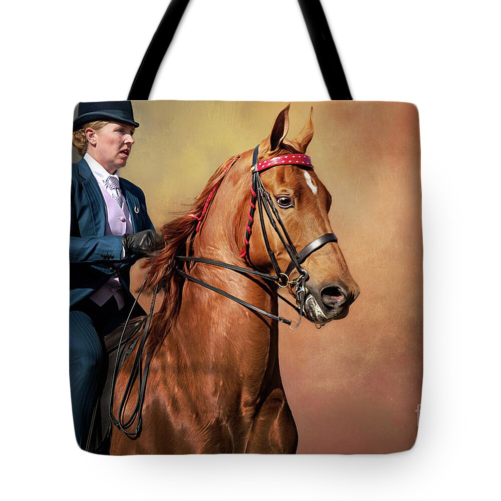 American Saddlebred Tote Bag featuring the photograph Harmony between horse and rider by Amy Dundon