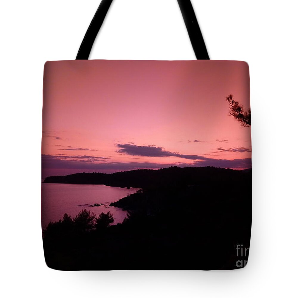 Harmony Tote Bag featuring the photograph Harmony of Purple Sunset by Leonida Arte