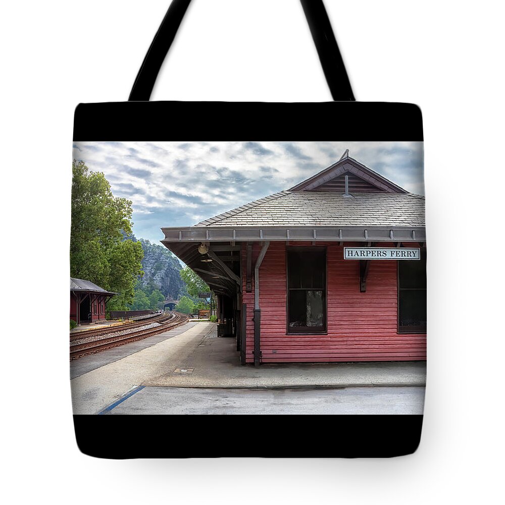 Harpers Ferry Tote Bag featuring the photograph Harpers Ferry Train Station by Susan Rissi Tregoning