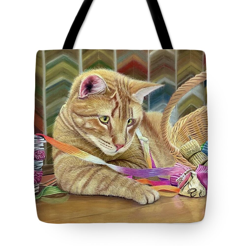 Orange Cat Tote Bag featuring the pastel Harry by Marlene Little