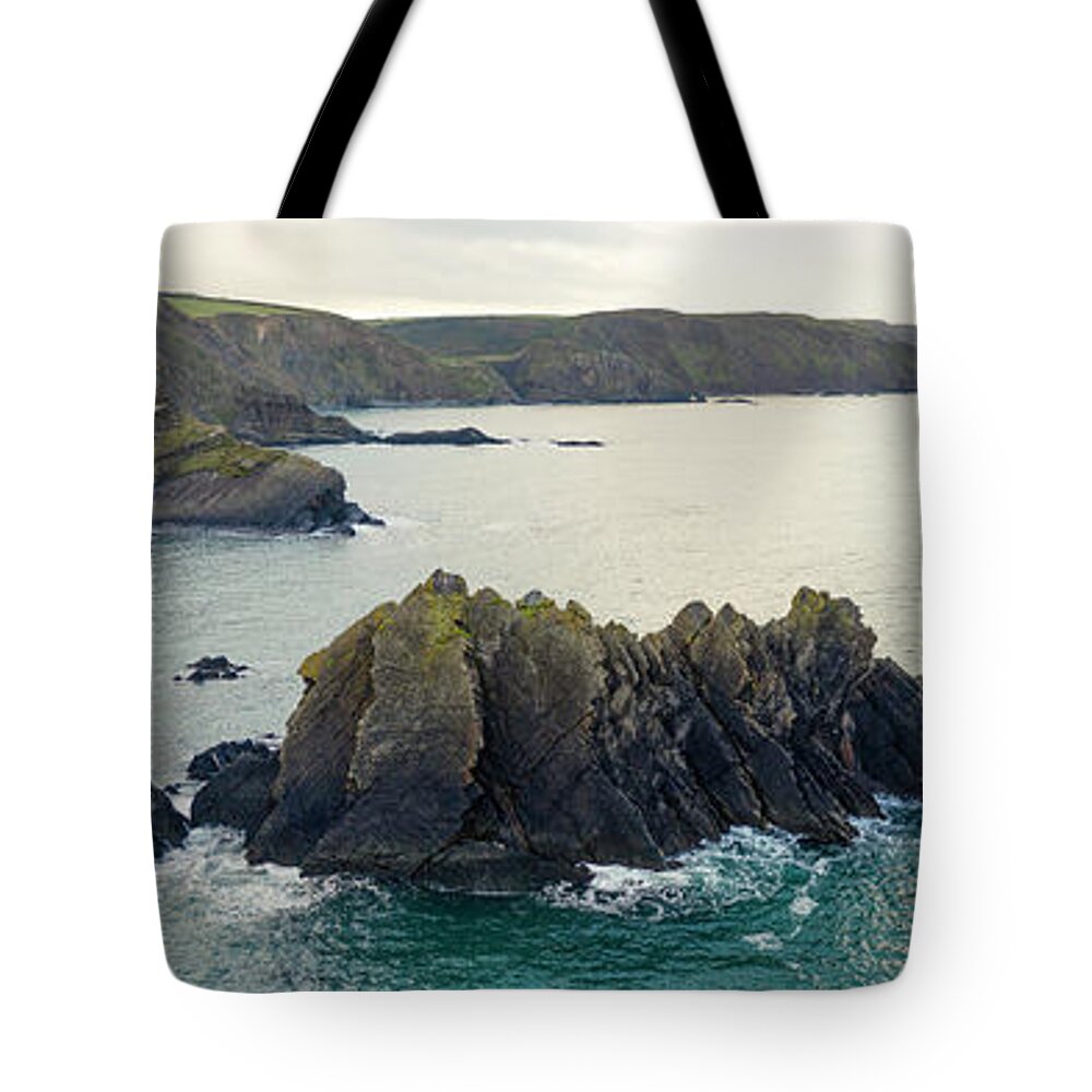 Panorama Tote Bag featuring the photograph Hartland Quay Rigged Coast by Sonny Ryse