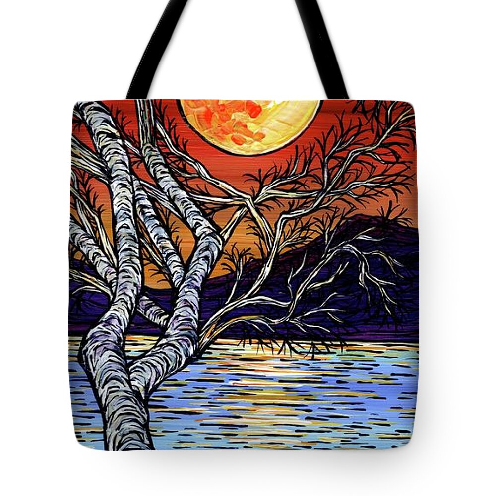  Tote Bag featuring the painting Harvest Moon Tranquility by Tracy Levesque