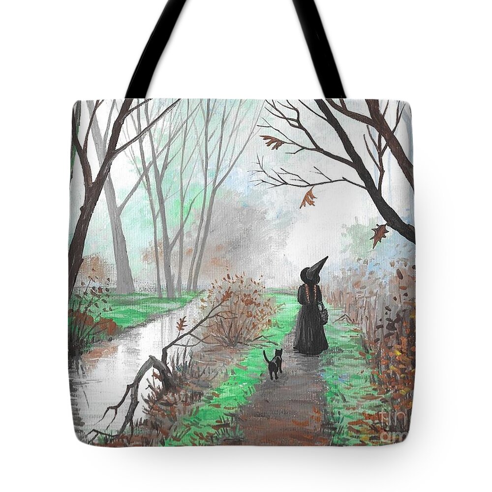 Print Tote Bag featuring the painting Haunted Brook by Margaryta Yermolayeva