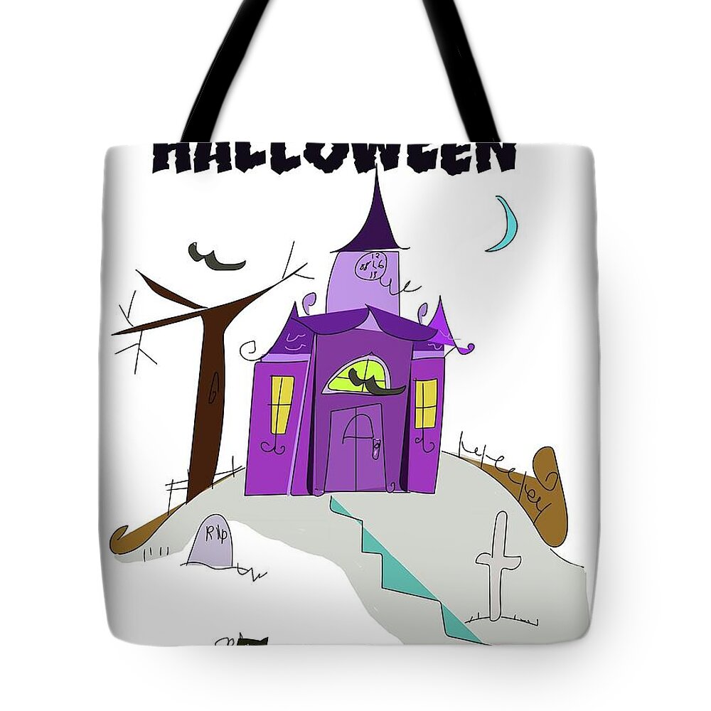 Halloween Tote Bag featuring the digital art Haunted House by Ashley Rice
