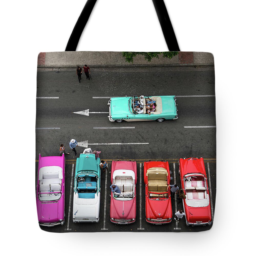 Havana Tote Bag featuring the photograph Havana Classic Cars by Chris Goldberg