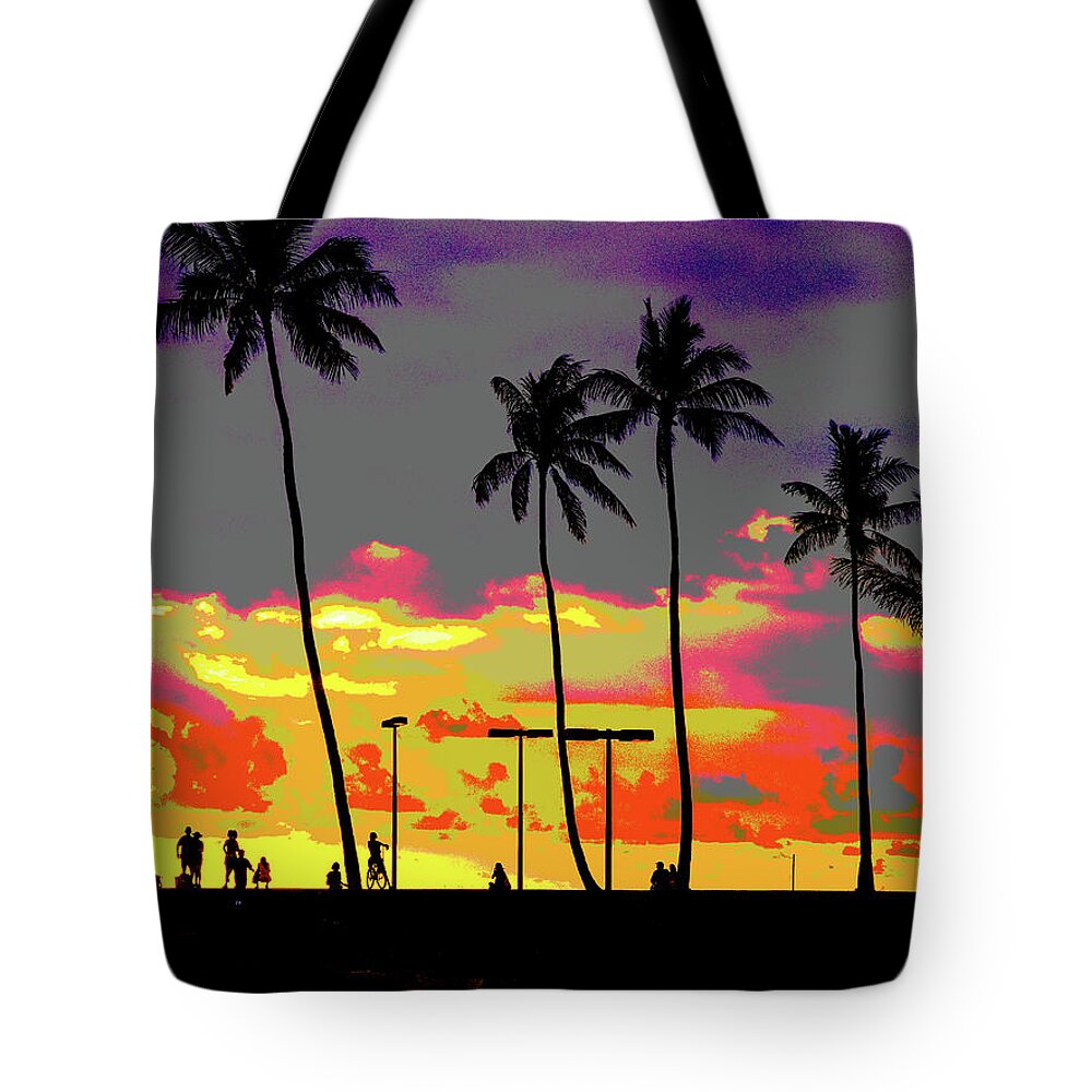 Hawaii Tote Bag featuring the digital art Hawaiian Silhouettes Enhanced by David Desautel