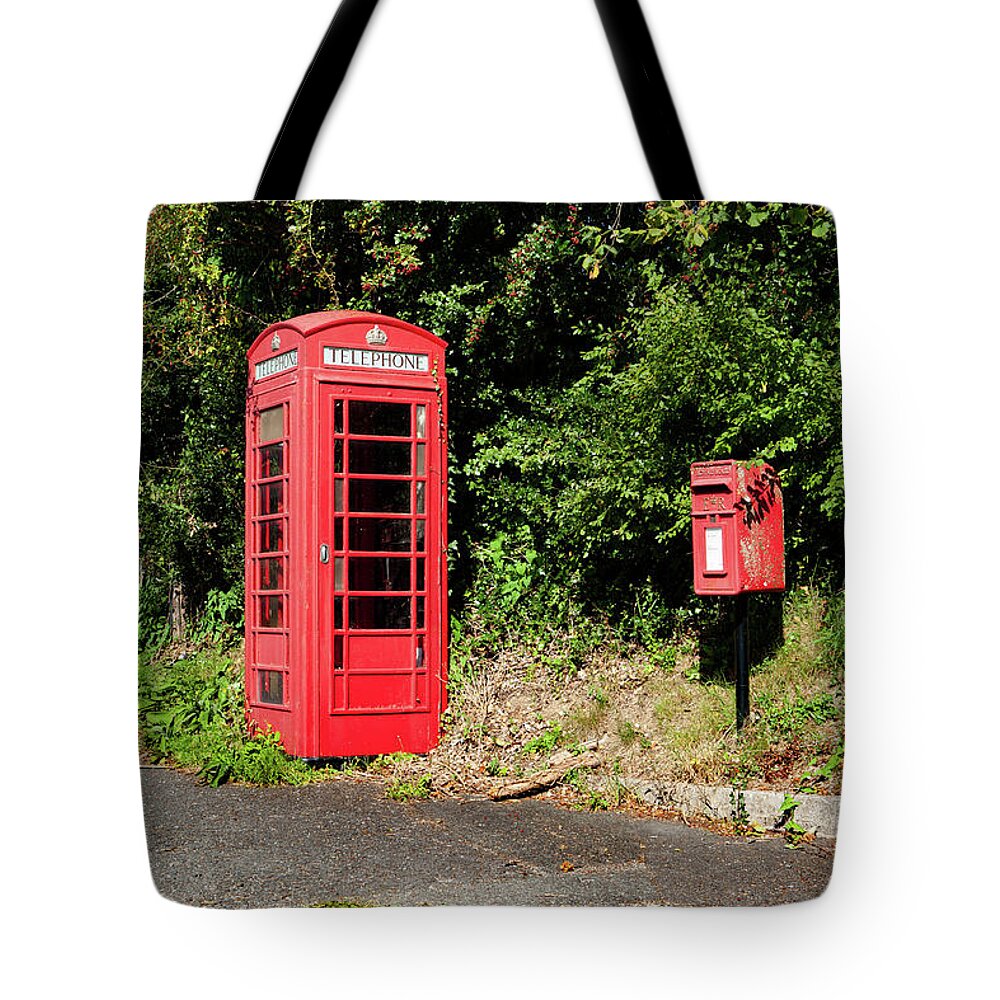 Hawkmoor Cottages Red Telephone Box Dartmoor Tote Bag featuring the photograph Hawkmoor Cottages Red Telephone Box Dartmoor by Helen Jackson