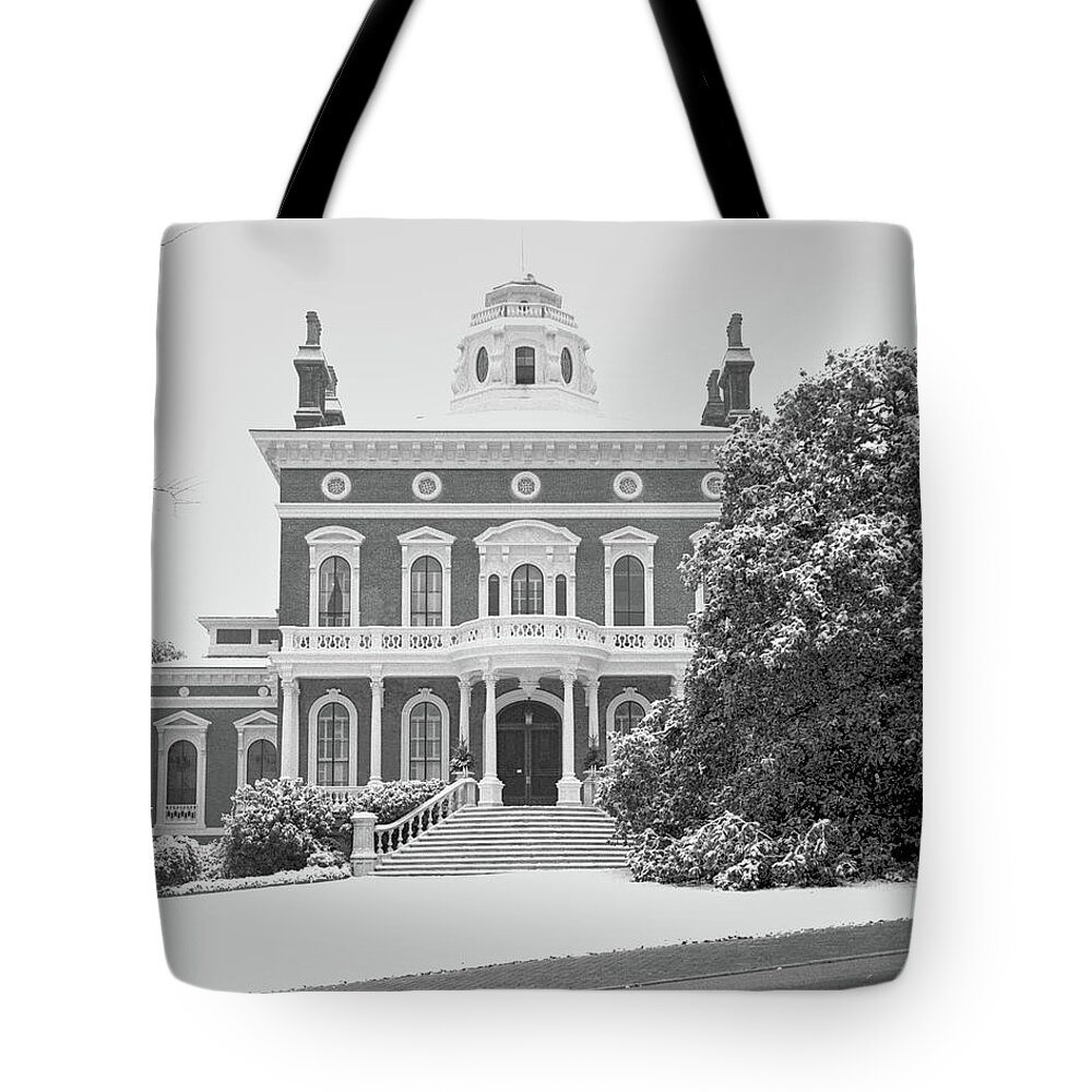 Georgia Tote Bag featuring the photograph Hay House in Snow, 1982 by John Simmons