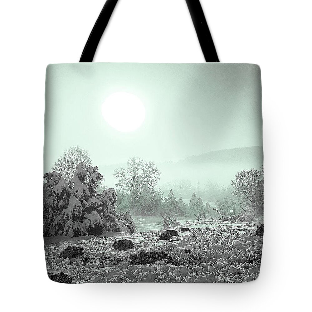 Rural Tote Bag featuring the photograph Hay in the Deep Snow by Denise Romano