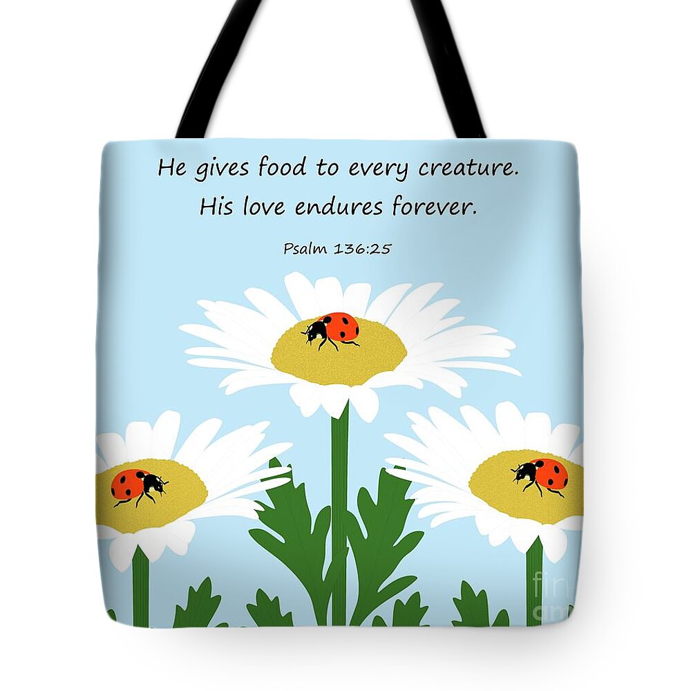 Christian Art Tote Bag featuring the digital art He Gives Food to Every Creature by Donna Mibus