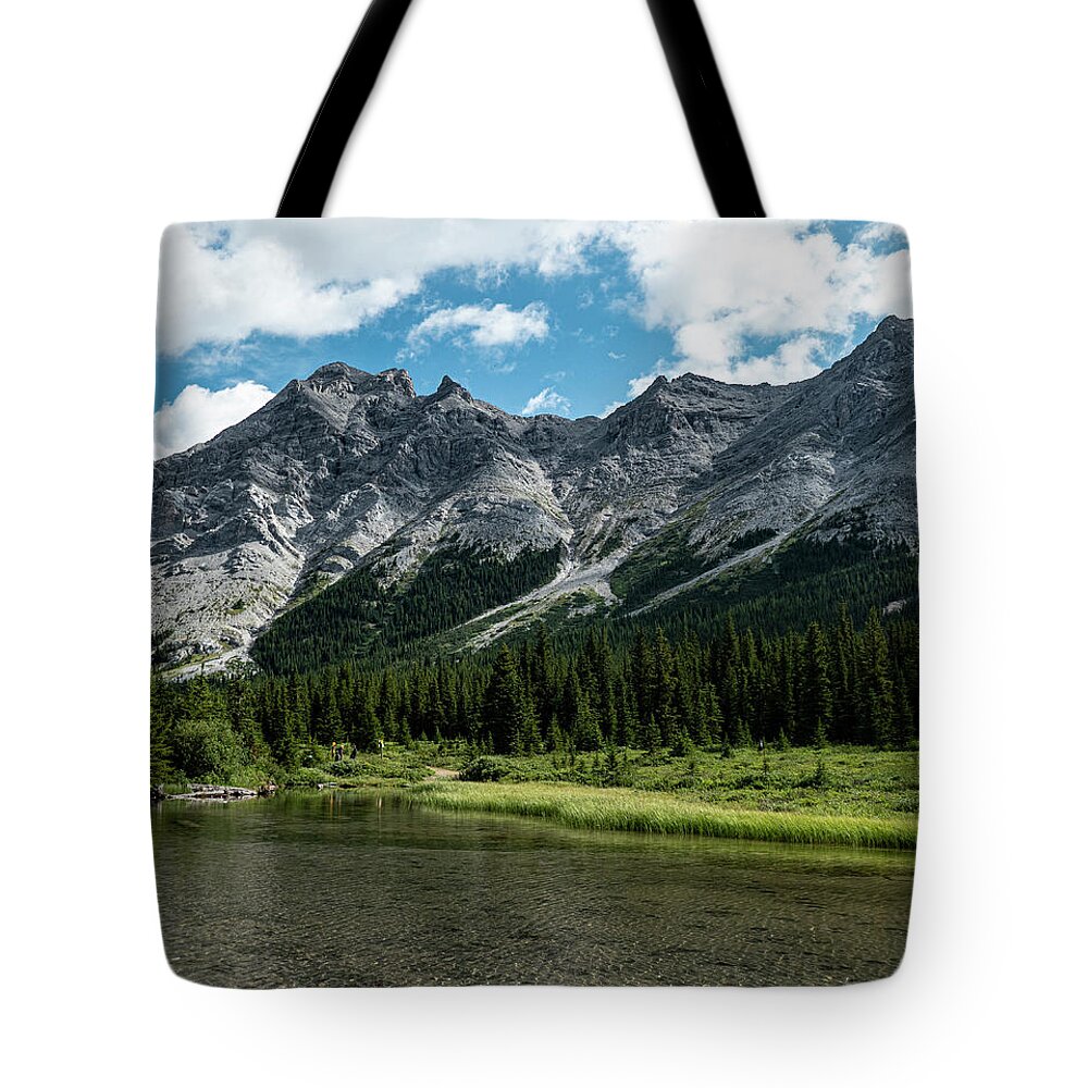 River Tote Bag featuring the photograph headwaters of the Elbow River by Karen Rispin