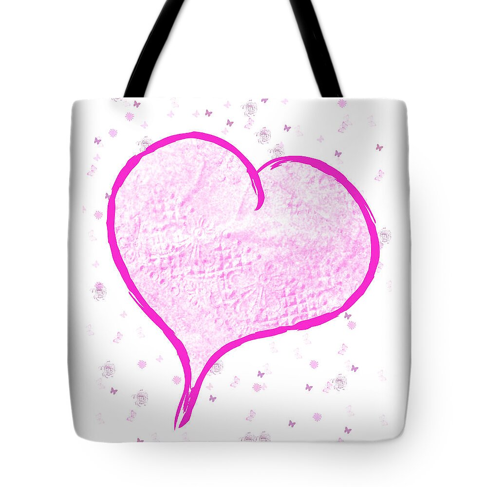 Pink Tote Bag featuring the mixed media Heart for Mom by Moira Law