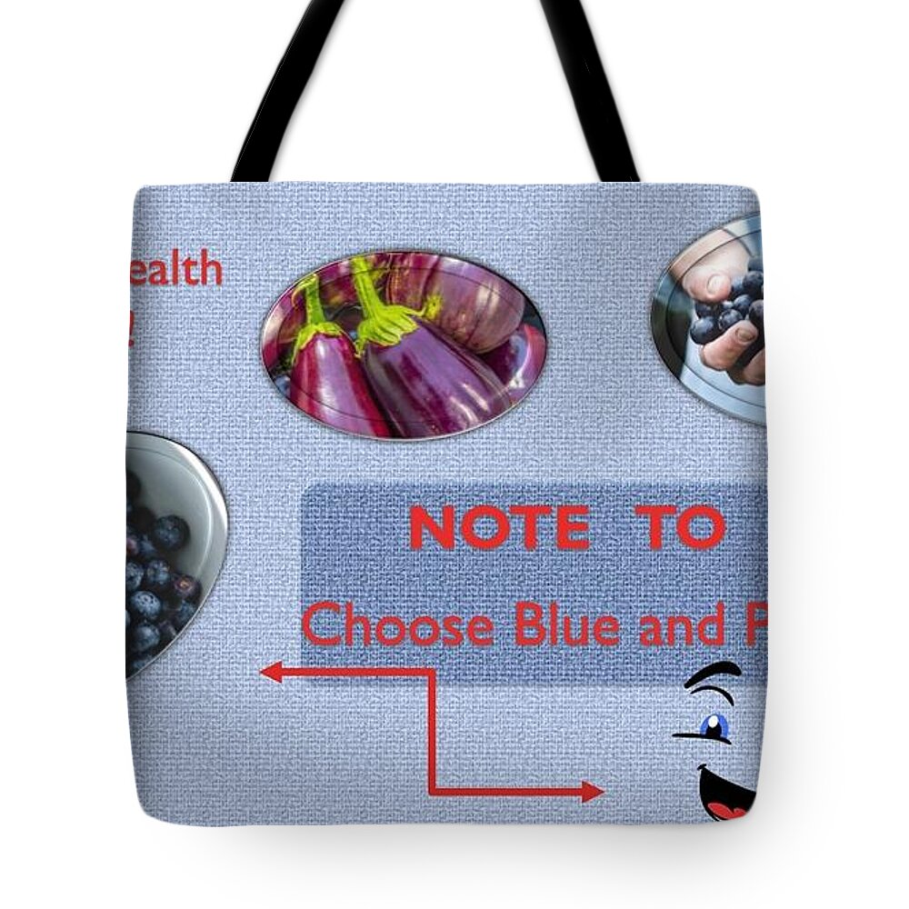 Heart Tote Bag featuring the mixed media Heart Health Blue and Purple Foods by Nancy Ayanna Wyatt