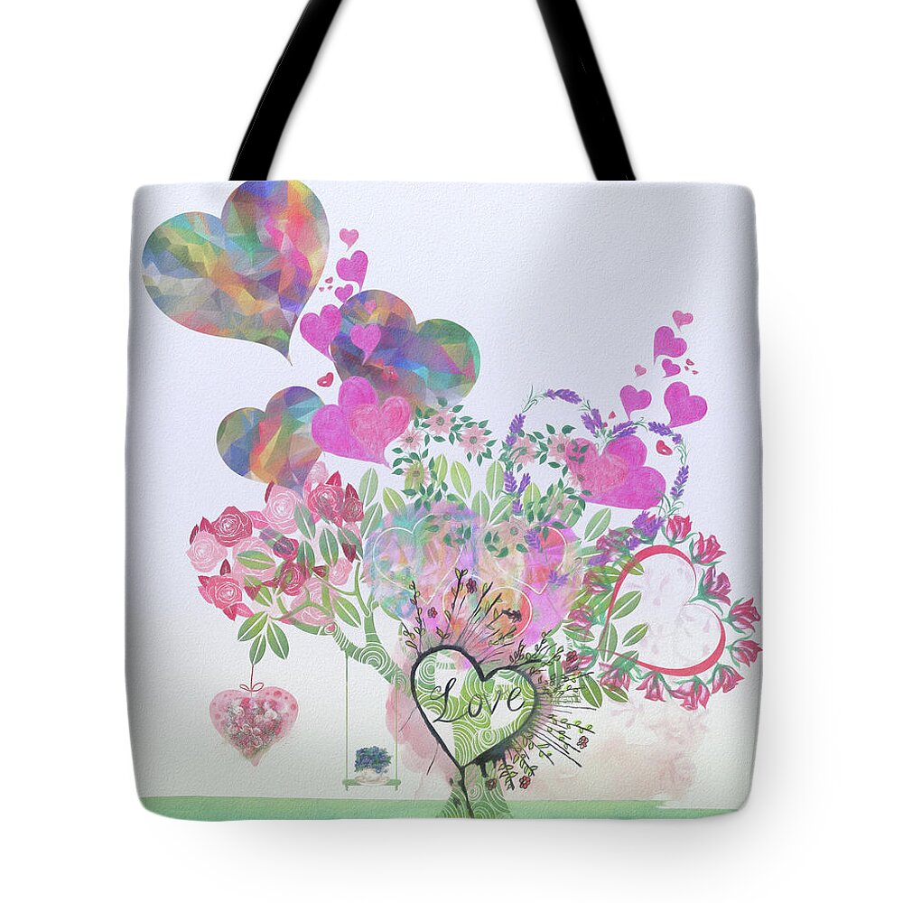 Heart Tote Bag featuring the digital art Heart Love Tree in Watercolors by Debra and Dave Vanderlaan