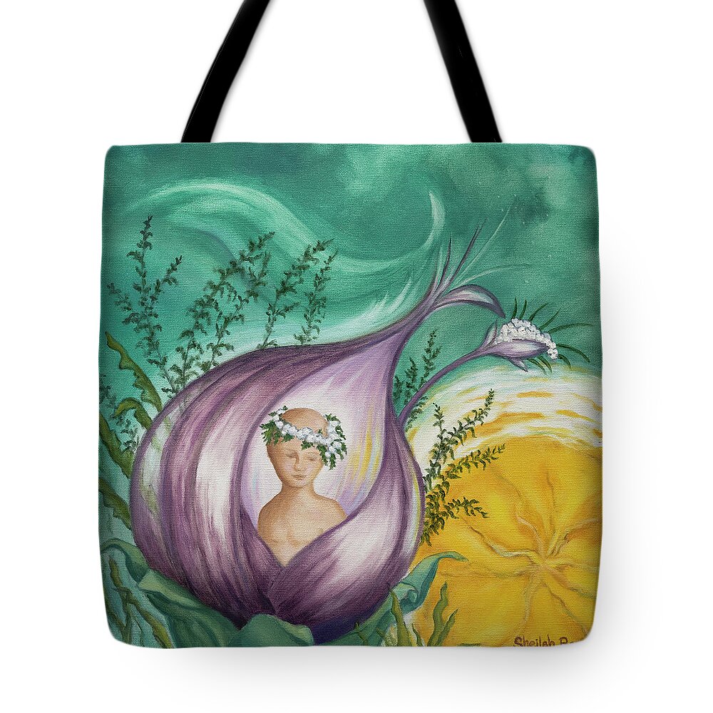 Green Tote Bag featuring the painting Heart of Creation by Sheilah Renaud