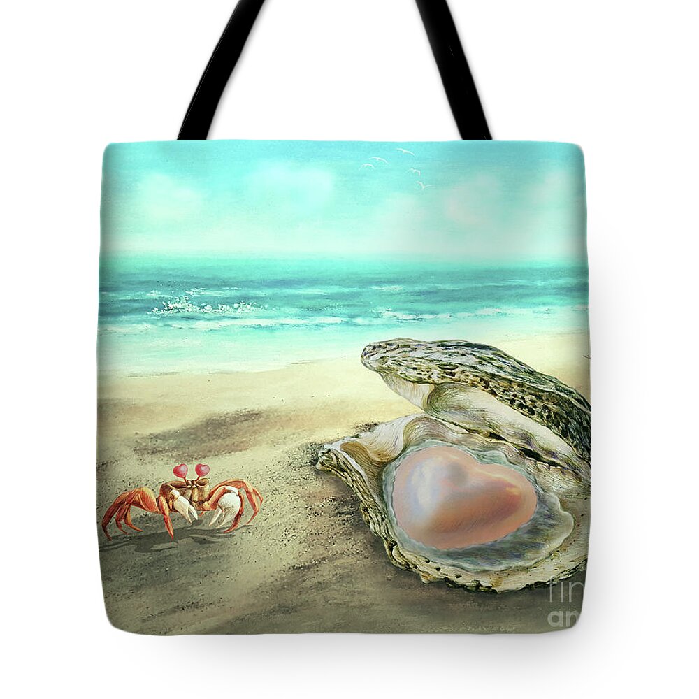 Oyster Tote Bag featuring the painting Heart of Pearl  by Yoonhee Ko