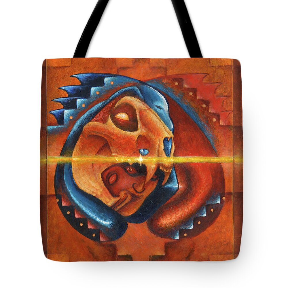 Native American Tote Bag featuring the painting Heart of the Jaguar Priest by Kevin Chasing Wolf Hutchins