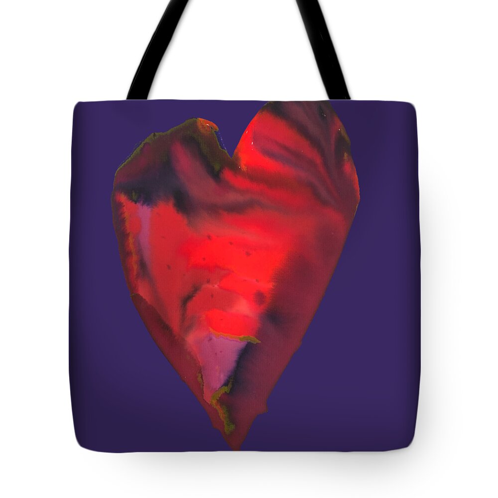 Vibrant Tote Bag featuring the painting Heart Swirl red purple by Sandy Rakowitz