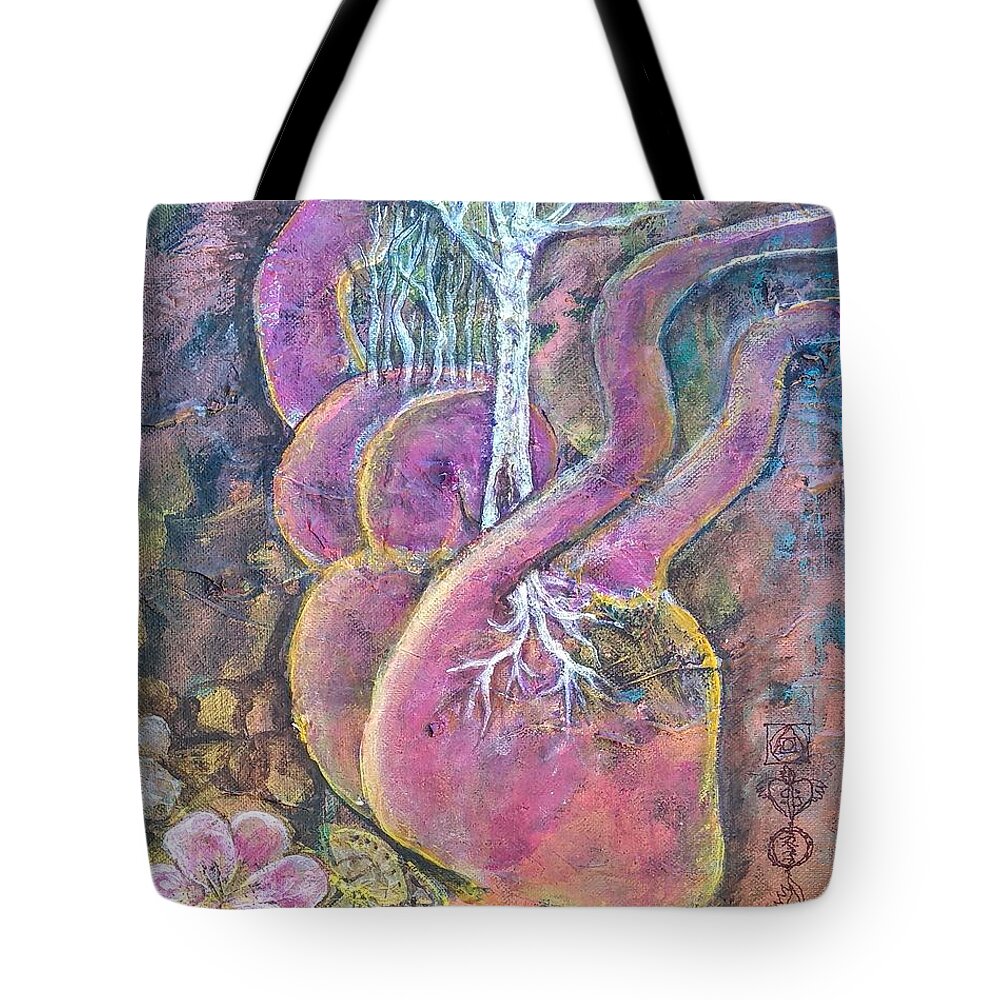 Heart Tote Bag featuring the painting Hearts New Tree of Life by Feather Redfox