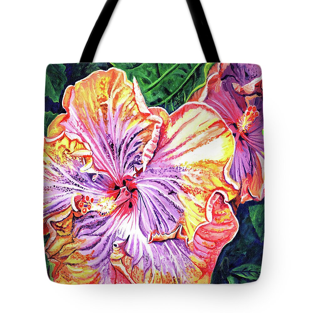 Hibiscus Tote Bag featuring the painting Heavenly Hibiscus 2 by Marionette Taboniar