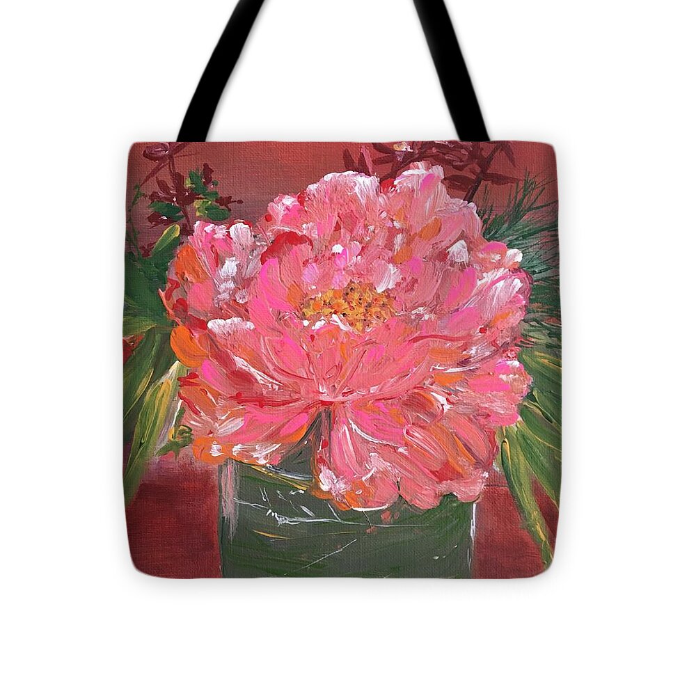Flowers Peony Still Life Floral Petals Botanical Tote Bag featuring the painting Heavenly Peony by Debora Sanders