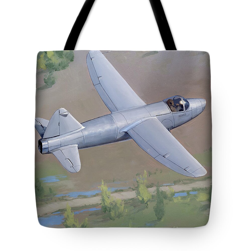 Aviation Tote Bag featuring the painting Heinkel He 178 by Jack Fellows